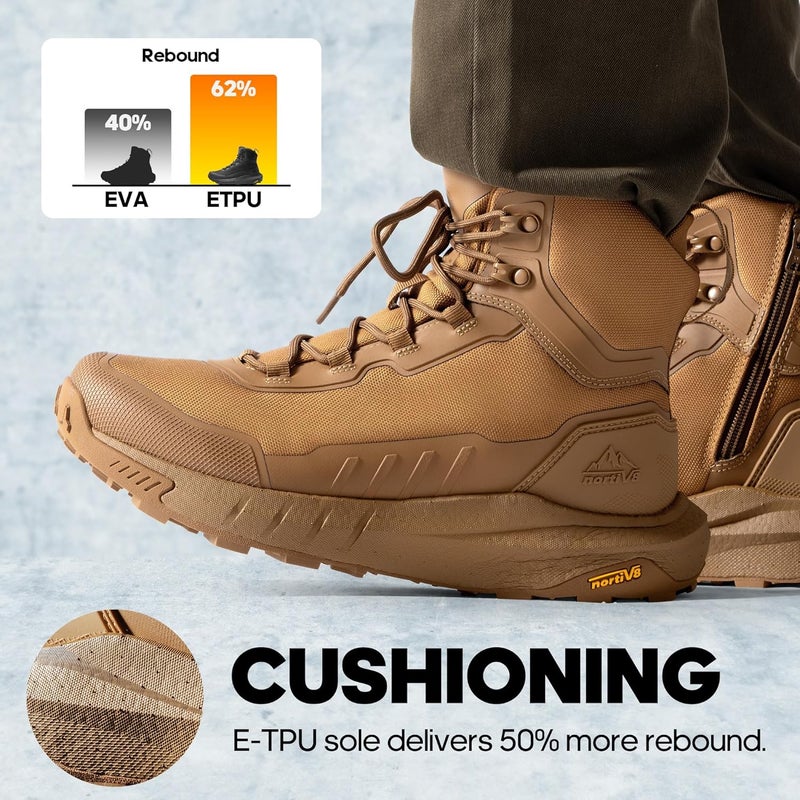 NORTIV 8 Men's Tactical Hiking Lightweight Cushion Sole for Work All Day Side Zipper Motorcycle Combat Military Boot Arch Support 8 Inches Terrascope - Image 3